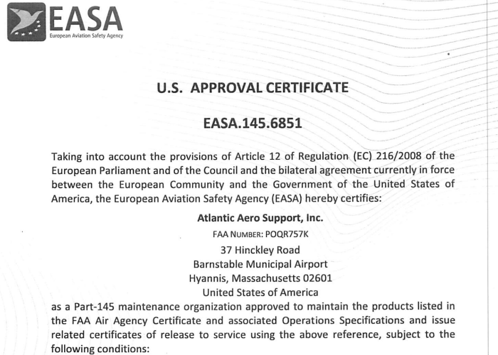 Our Certificates – Atlantic Aero Support